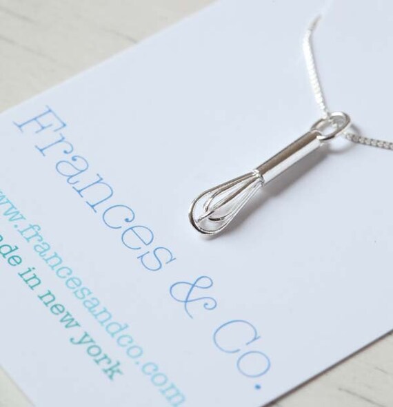 Sterling Silver Whisk Pendant Necklace - .925 Silver Kitchen Utensil Charm, Chef Gift Jewelry, Culinary Necklace with Chain