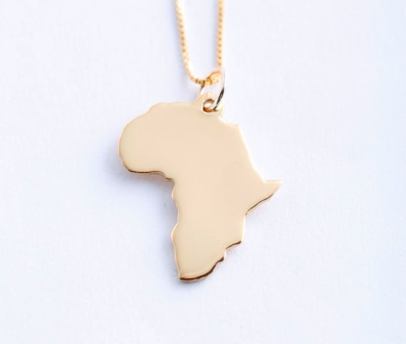 Large 10k, 14k, 18k Solid Gold Africa Pendant - Solid Gold Africa Map Charm
