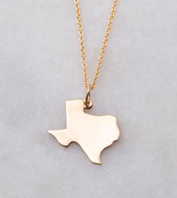 10k, 14k Solid Gold Texas Pendant - Solid Gold Texas State Charm, Solid Gold Texas Map Jewelry