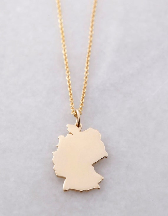 10k, 14k Solid Gold Germany Pendant - Solid Gold German Jewelry, Gold Germany Map Pendant