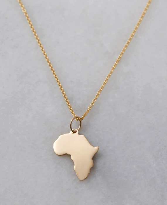 14k Africa Pendant - Real Gold Africa Pendant Necklace 14k Africa Pendant - Real Gold Africa Pendant Necklace