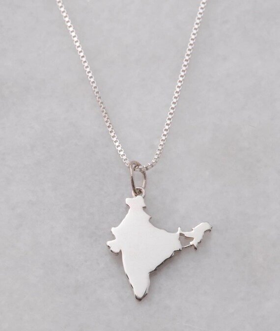 Sterling Silver India Pendant - 925 Silver India Map Charm, Indian Continent Jewelry