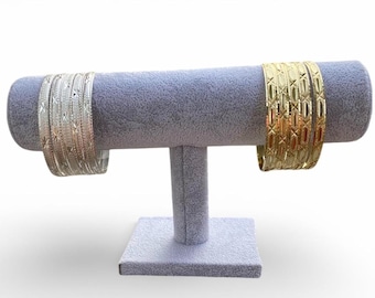 Brazaletes de Oro y Plata Oro Laminado 6.5 MM - Semanario Conjunto de 7 Brazaletes