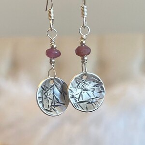 Sterling Silver Ruby Disc Dangle Earrings