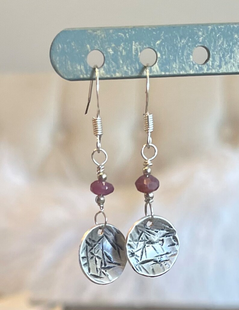 Sterling Silver Ruby Disc Dangle Earrings - Etsy