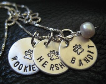 Hand Stamped Charm Necklace Jewelry Personalized Silver 3 Charms  Necklace