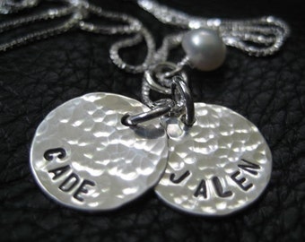 Hand Stamped Charm, hammered charm,  personalized jewelry, hand stamped necklace, great gift for new baby, children, grandchildren