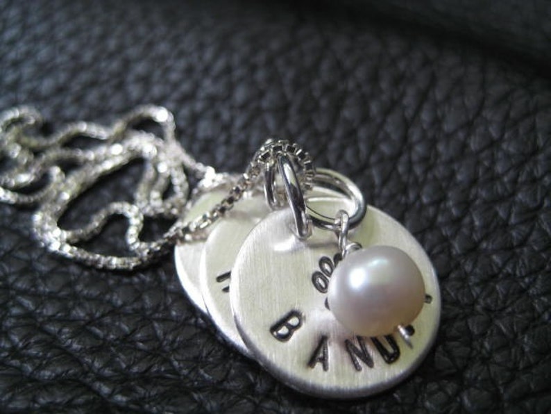 Hand Stamped Charm Necklace Jewelry Personalized Silver 3 Charms Necklace image 4