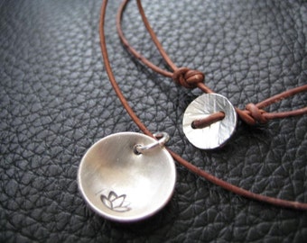 Hand Stamped Lotus With Leather Necklace