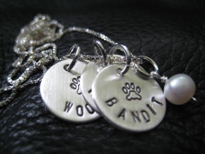 Hand Stamped Charm Necklace Jewelry Personalized Silver 3 Charms Necklace image 3