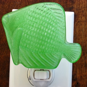 Citron Green Tropical Fish Night Light, Fishy Nightlight, Green Night Light, Glass Night Light, Sea Night Light, Fused Glass Night Light image 1