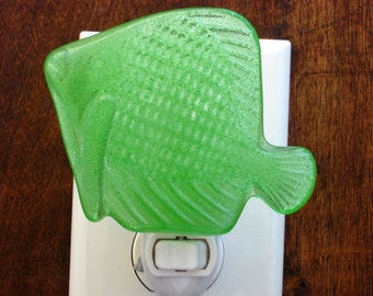 Citron Green Tropical Fish Night Light, Fishy Nightlight, Green Night Light, Glass Night Light, Sea Night Light, Fused Glass Night Light