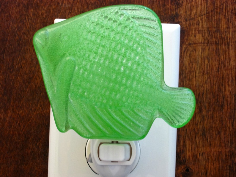 Citron Green Tropical Fish Night Light, Fishy Nightlight, Green Night Light, Glass Night Light, Sea Night Light, Fused Glass Night Light image 1