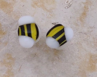 Fused Glass Bee Post Earrings