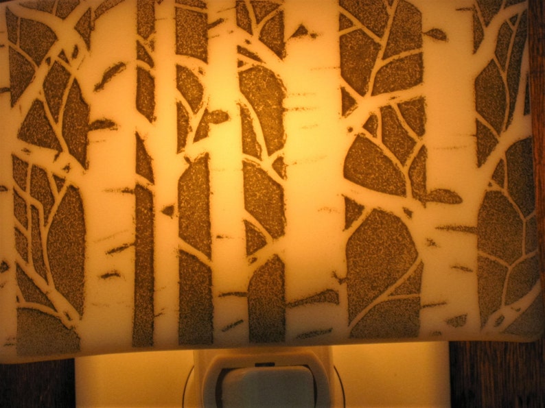 Aspen Tree Light, Fused Glass Aspen Tree Night Light, Tree Silhouette Night Light, Black and White Night Light, Bedroom Nightlight image 4