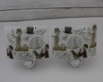 Steampunk Fused Glass Night Light, Skeleton Night Light,  Fused Glass Night Light, Nightlight,