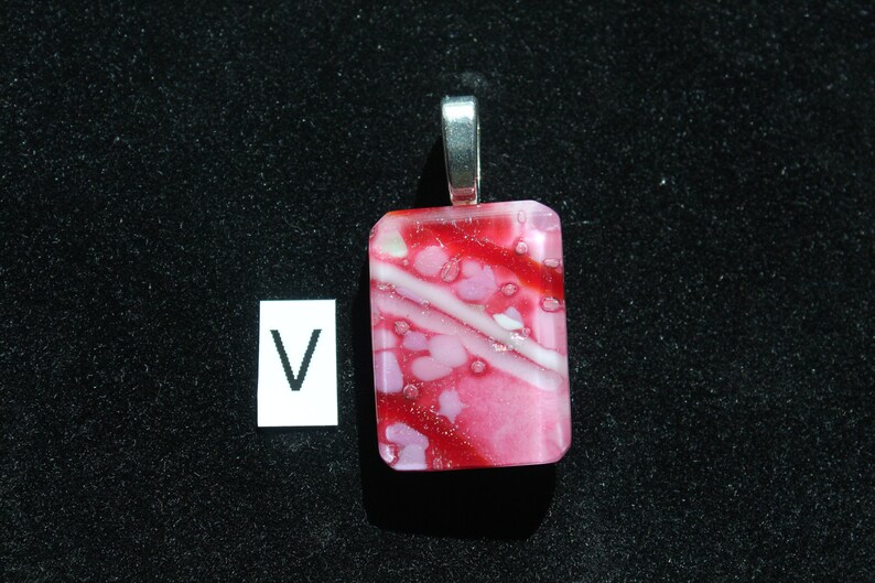Glass Pendant Teachers Gift Stocking Stuffer Red and Pink Necklace Gift Fused Glass Pendant with Ball Chain Gift for Mom