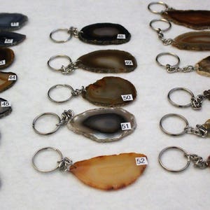 Agate Keychain,  Natural Agate, Rock Key-chain, Agate Slice, Sliced Agate Key Holder, Agate Slice Keyring 41-58