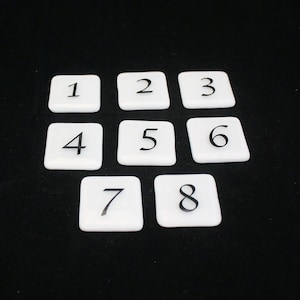 Knobs with Numbers, 1-8 Knobs, Drawer Knobs with Numbers, White Glass Knob, Square Knobs, Fused Glass Pulls, Dresser, Cabinet, Closet Door
