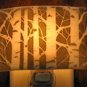 Aspen Tree Light, Fused Glass Aspen Tree Night Light, Tree Silhouette Night Light, Black and White Night Light, Bedroom Nightlight image 2