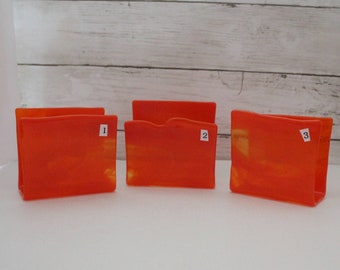 Orange Napkin Holder, Fused Glass Napkin Holder, Kitchen Sponge Holder,  Letter Mail Holder, Desk Organizer, Gift for Mom, Housewarming1-3