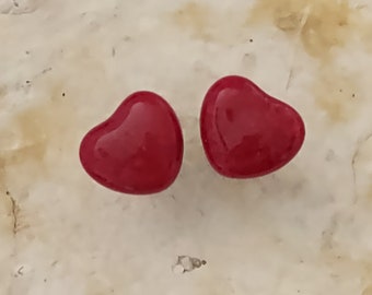 Valentine Red Fused Glass Heart Earring Posts