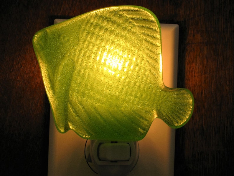 Citron Green Tropical Fish Night Light, Fishy Nightlight, Green Night Light, Glass Night Light, Sea Night Light, Fused Glass Night Light image 2