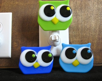 Fused Glass Owl Nightlight, Green Nightlight, Turquoise Nightlight, Blue Nightlight, Kids Night light, Nursery Lite, Nite-Owl, Gift Idea
