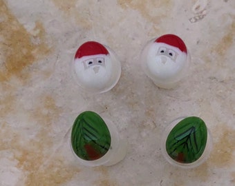 Fused Glass Christmas Post Earrings, Christmas Murrini/Millefiori,  Pair of 2, Santa Post Earrings, Tree Post Earrings