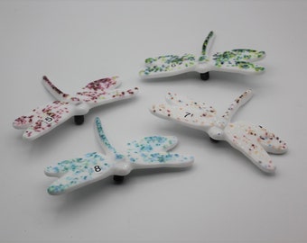 Glass Dragonfly Plant Stake, White Dragonfly, Multi Color Dragonfly, Garden Art, Plant Stake, Gift, Glass  Decor, Dragonfly Garden, 5-8