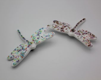 Glass Dragonfly Plant Stake, White Dragonfly, Multi Color Dragonfly, Garden Art, Plant Stake, Gift, Garden Decor, Dragonfly Garden, 1-2