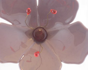 Purple  Fused Glass Hibiscus Flower Plant Stake