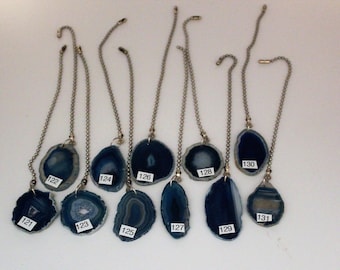 Tirón del ventilador de ágata en rodajas azules, tirón de luz de piedra, tirón del ventilador de techo, ágata, cadena de tracción ligera, ágata azul, azul 121-131