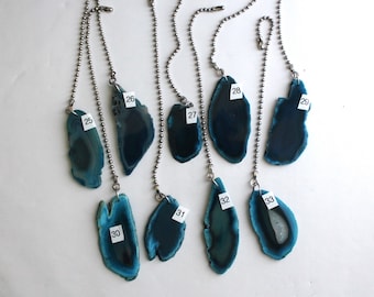 Turquoise Agate Fan Pulls, Sliced Blue Agate Fan Pull, Stone Light Pull, Ceiling Fan Pull, Agate, Light Pull Chain, Blue Agate, GroupB 25-33