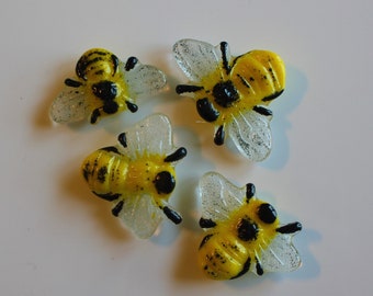 Fused Glass  Bee Magnets, Set of 4 Fused Glass Refrigerator Magnets, Beekeeper Gift, Teacher's Gift, Hostess Gift