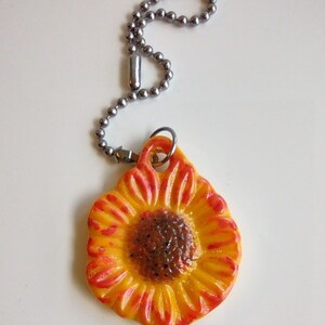 Orange Sunflower Fan Pull, Fused Glass Fan Pull,  Decorative Fan Pull, Sunflower Flower, Orange With Brown Center Flower, Handmade Fan Pull,