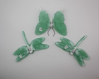 Glass Butterfly and Dragonfly Plant Stake, Ming Green and White, Garden Art, Gift Idea, Garden Decor, Dragonfly Garden, 3-5