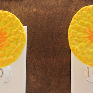Yellow and Orange Zinnia Fused Glass,  Zinnia Nightlight,  Flower Nightlight, Night light, Zinnia Flower, Yellow With Orange Center Flower,