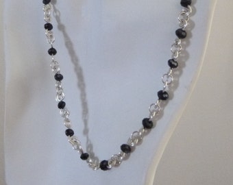 Winding Road Silver Wire Wrapped Necklace with Jet Black Crystals