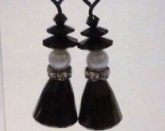 Witch earrings made with black Swarovski Crystal and Pearls with lever back ear wires-a Halloween treat