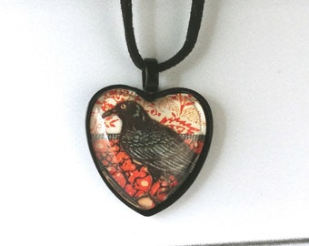 Raven Halloween Pendant Necklace with suede cord