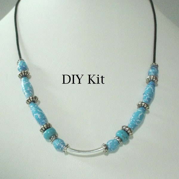True Blue DIY necklace kit, jewelry making for beginners age 12 and above, beautiful necklace and easy to do it yourself.