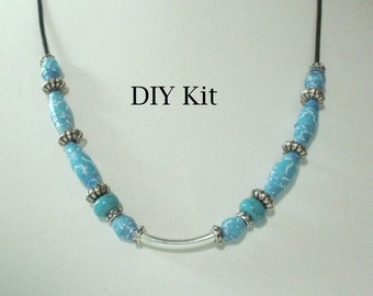 True Blue DIY necklace kit, jewelry making for beginners age 12 and above, beautiful necklace and easy to do it yourself.