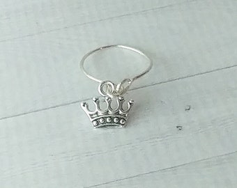 Silver crown stacking ring for women and girls