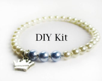 Snow Princess bracelet kit for do it yourself jewelry making for beginners over the age of 8, using Swarovski pearls.