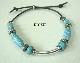 True Blue Beaded Bracelet DIY Kit, Beginner Jewelry Making