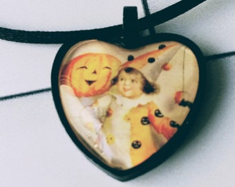 Little clown and pumpkin Halloween necklace