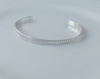 Patterned wire sterling silver cuff bracelet is beautiful, can be casual or dressy, and a wardrobe staple, part of the Love Collection