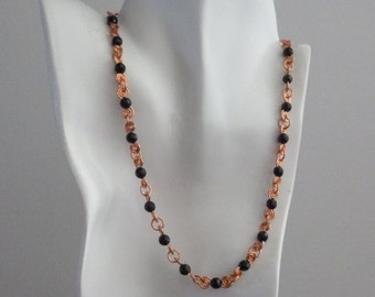 Winding Road Copper Necklace with Jet Black Swarovski Crystals