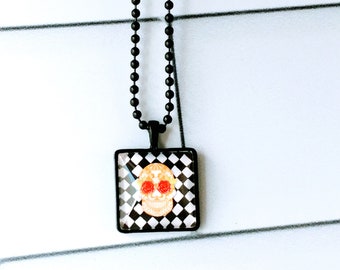 Orange Sugar Skull Halloween Necklace